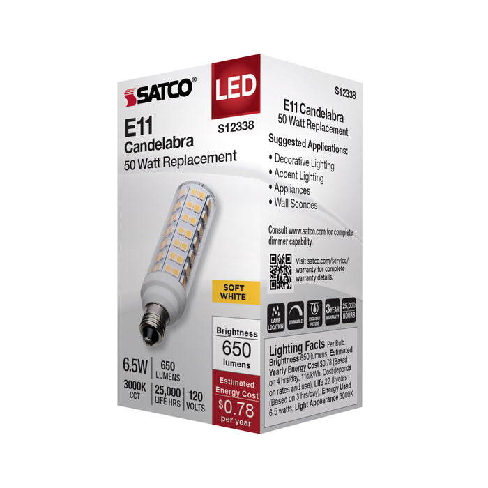 SATCO/NUVO 6.5W T6 LED Clear Finish E11 Base 3000K 120V (S12338)