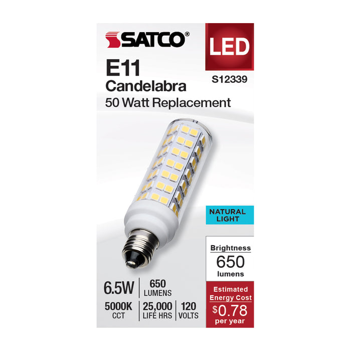 SATCO/NUVO 6.5W T6 LED Clear Finish E11 Base 5000K 120V (S12339)