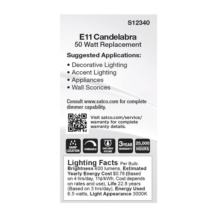 SATCO/NUVO 6.5W T6 LED Frost Finish E11 Base 3000K 120V (S12340)