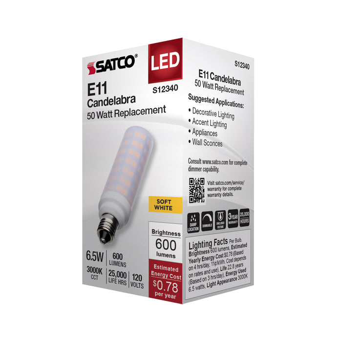 SATCO/NUVO 6.5W T6 LED Frost Finish E11 Base 3000K 120V (S12340)