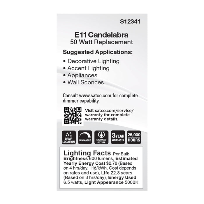 SATCO/NUVO 6.5W T6 LED Frost Finish E11 Base 5000K 120V (S12341)