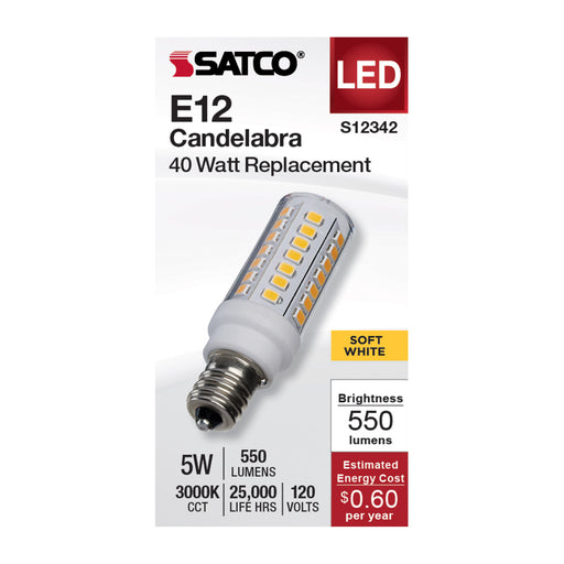 SATCO/NUVO 5W T6 LED Clear Finish E12 Base 3000K 120V (S12342)