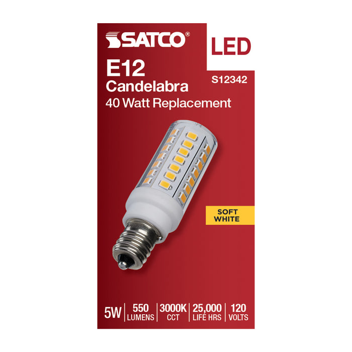 SATCO/NUVO 5W T6 LED Clear Finish E12 Base 3000K 120V (S12342)