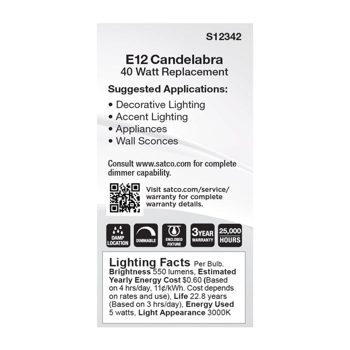 SATCO/NUVO 5W T6 LED Clear Finish E12 Base 3000K 120V (S12342)