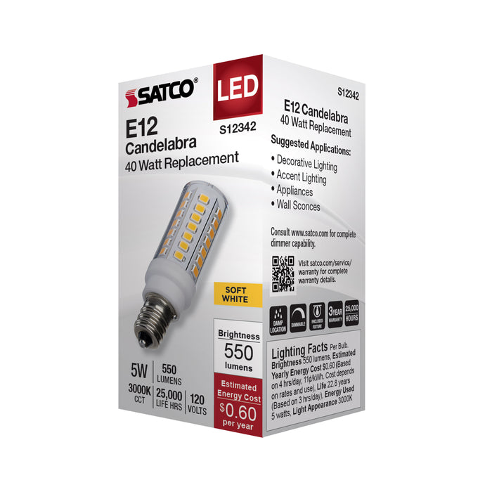 SATCO/NUVO 5W T6 LED Clear Finish E12 Base 3000K 120V (S12342)