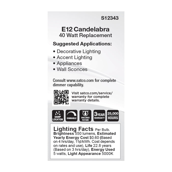 SATCO/NUVO 5W T6 LED Clear Finish E12 Base 5000K 120V (S12343)