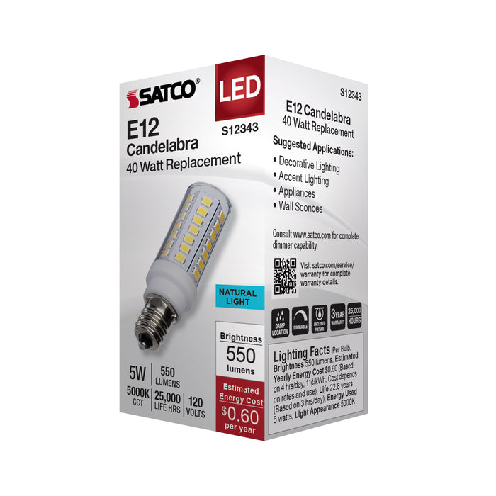 SATCO/NUVO 5W T6 LED Clear Finish E12 Base 5000K 120V (S12343)