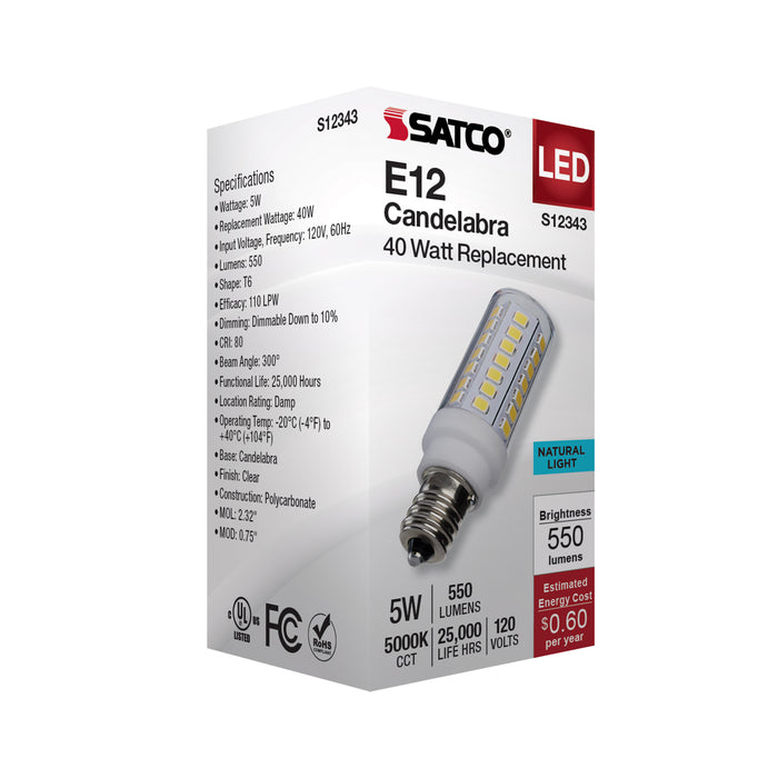 SATCO/NUVO 5W T6 LED Clear Finish E12 Base 5000K 120V (S12343)