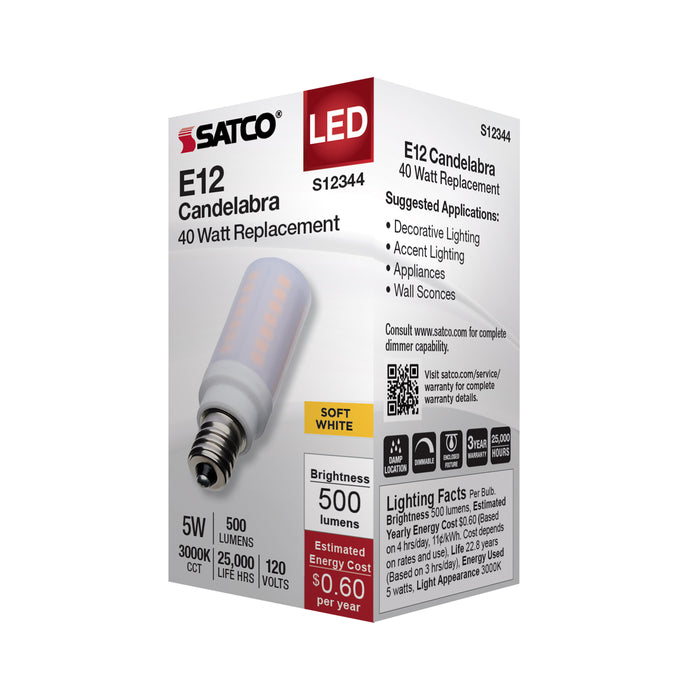 SATCO/NUVO 5W T6 LED Frost Finish E12 Base 3000K 120V (S12344)