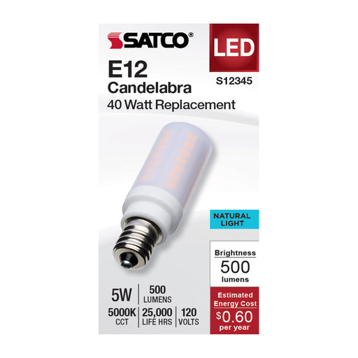 SATCO/NUVO 5W T6 LED Frost Finish E12 Base 5000K 120V (S12345)