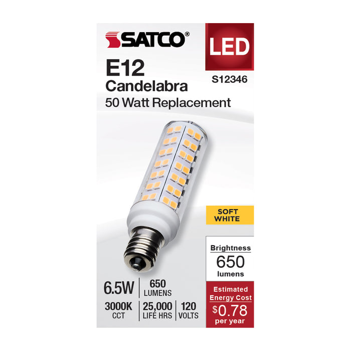 SATCO/NUVO 6.5W T6 LED Clear Finish E12 Base 3000K 120V (S12346)