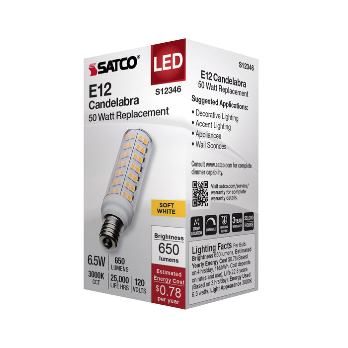 SATCO/NUVO 6.5W T6 LED Clear Finish E12 Base 3000K 120V (S12346)