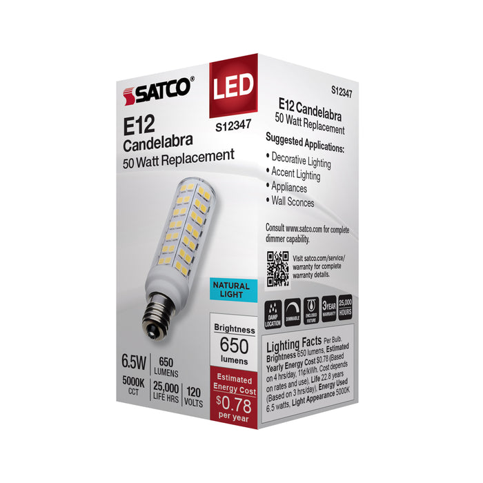 SATCO/NUVO 6.5W T6 LED Clear Finish E12 Base 5000K 120V (S12347)