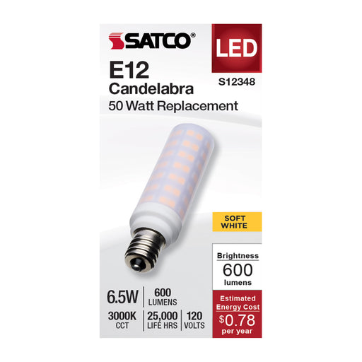 SATCO/NUVO 6.5W T6 LED Frost Finish E12 Base 3000K 120V (S12348)