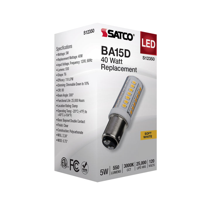 SATCO/NUVO 5W T6 LED Clear Finish DC Base 3000K 120V (S12350)