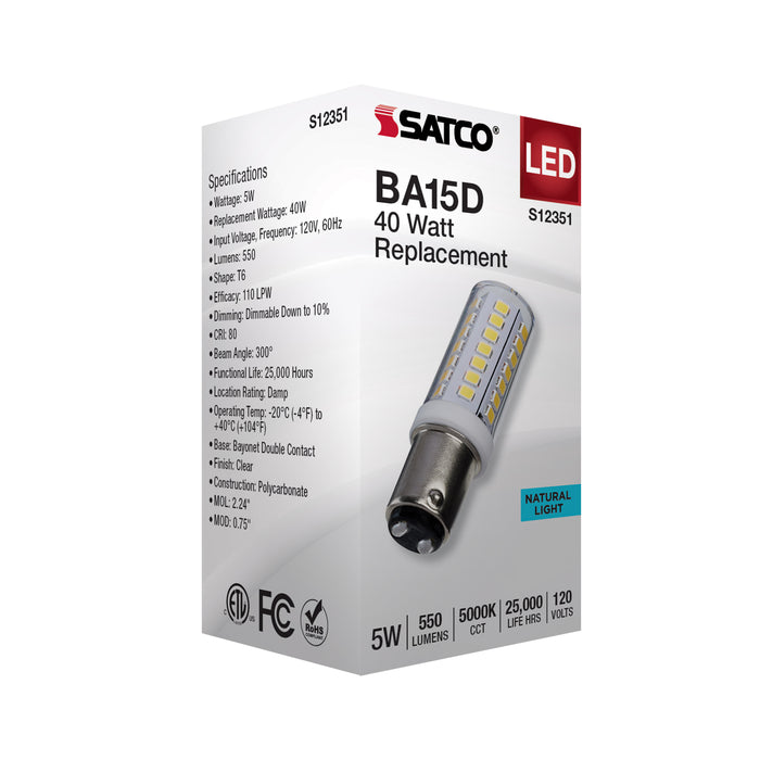 SATCO/NUVO 5W T6 LED Clear Finish DC Base 5000K 120V (S12351)