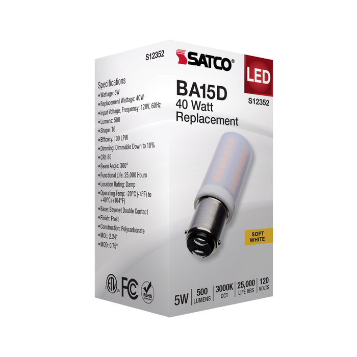 SATCO/NUVO 5W T6 LED Frost Finish DC Base 3000K 120V (S12352)