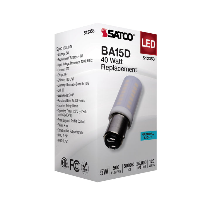 SATCO/NUVO 5W T6 LED Frost Finish DC Base 5000K 120V (S12353)