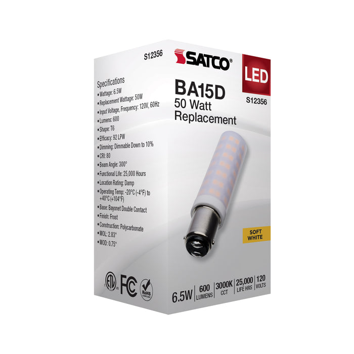 SATCO/NUVO 6.5W T6 LED Frost Finish DC Base 3000K 120V (S12356)