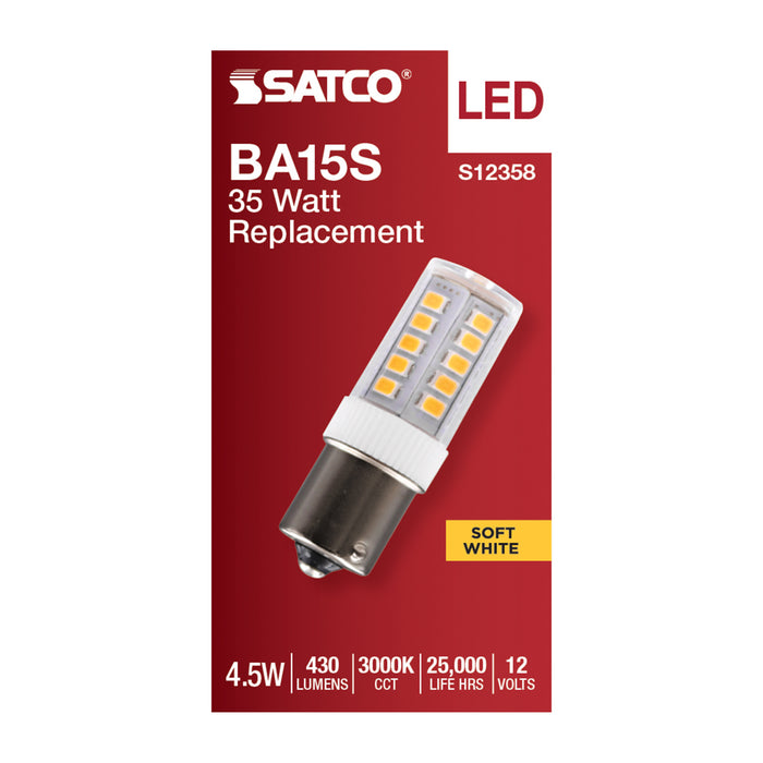 SATCO/NUVO 4.5W T6 LED Clear Finish BA15s Base 3000K 12V (S12358)