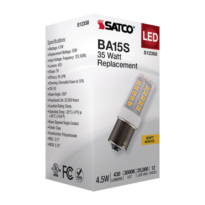 SATCO/NUVO 4.5W T6 LED Clear Finish BA15s Base 3000K 12V (S12358)