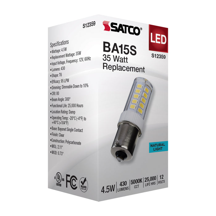 SATCO/NUVO 4.5W T6 LED Clear Finish BA15s Base 5000K 12V (S12359)