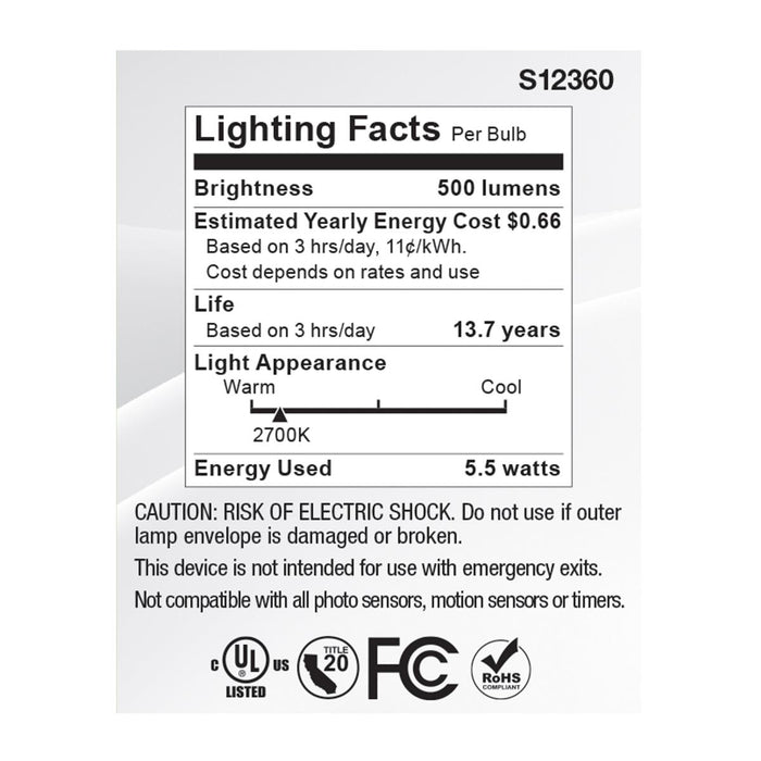 SATCO/NUVO 5.5W MR16 LED Spotlight 2700K GU5.3 Base 90 CRI 500Lm 12V (S12360)