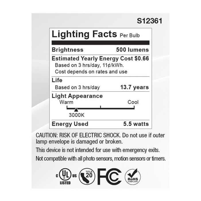 SATCO/NUVO 5.5W MR16 LED Spotlight 3000K GU5.3 Base 90 CRI 500Lm 12V (S12361)