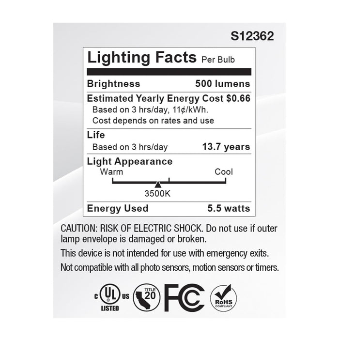 SATCO/NUVO 5.5W MR16 LED Spotlight 3500K GU5.3 Base 90 CRI 500Lm 12V (S12362)