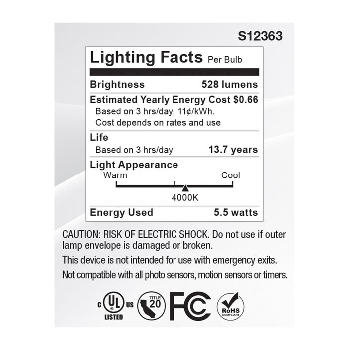 SATCO/NUVO 5.5W MR16 LED Spotlight 4000K GU5.3 Base 90 CRI 500Lm 12V (S12363)