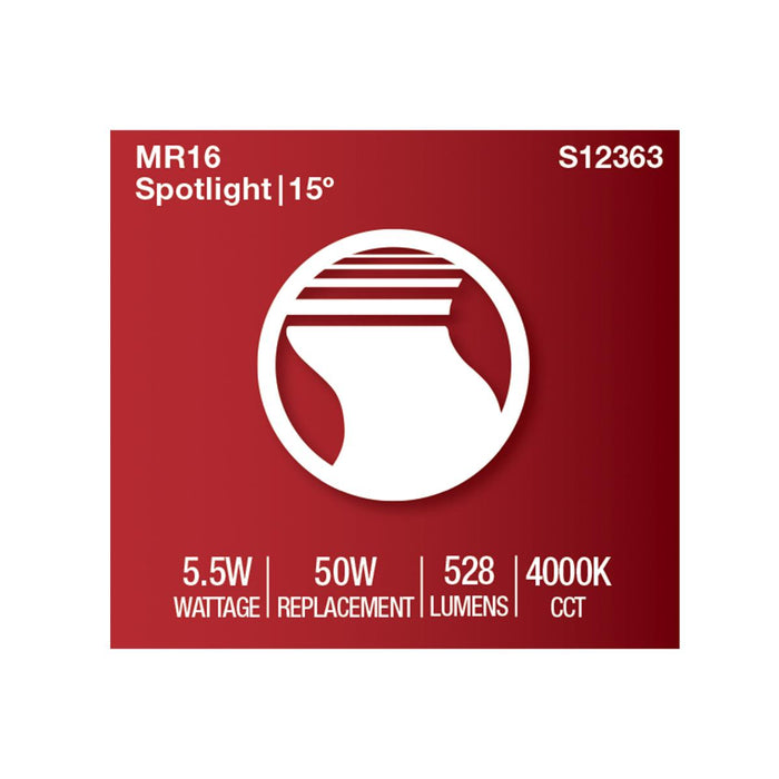 SATCO/NUVO 5.5W MR16 LED Spotlight 4000K GU5.3 Base 90 CRI 500Lm 12V (S12363)
