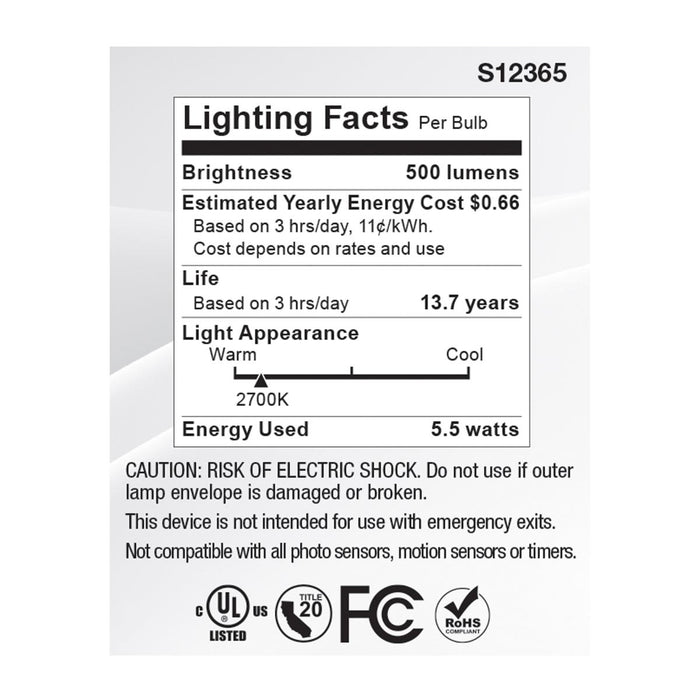 SATCO/NUVO 5.5W MR16 LED Floodlight 2700K GU5.3 Base 90 CRI 500Lm 12V (S12365)