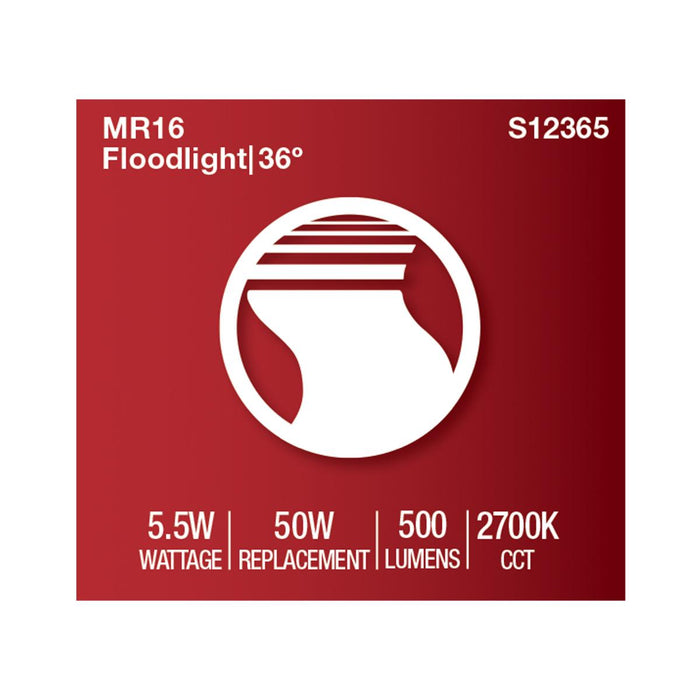 SATCO/NUVO 5.5W MR16 LED Floodlight 2700K GU5.3 Base 90 CRI 500Lm 12V (S12365)