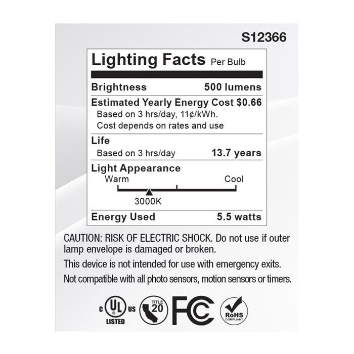 SATCO/NUVO 5.5W MR16 LED Floodlight 3000K GU5.3 Base 90 CRI 500Lm 12V (S12366)