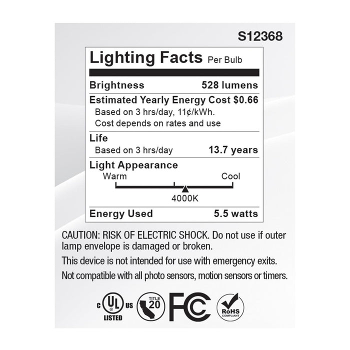SATCO/NUVO 5.5W MR16 LED Floodlight 4000K GU5.3 Base 90 CRI 500Lm 12V (S12368)