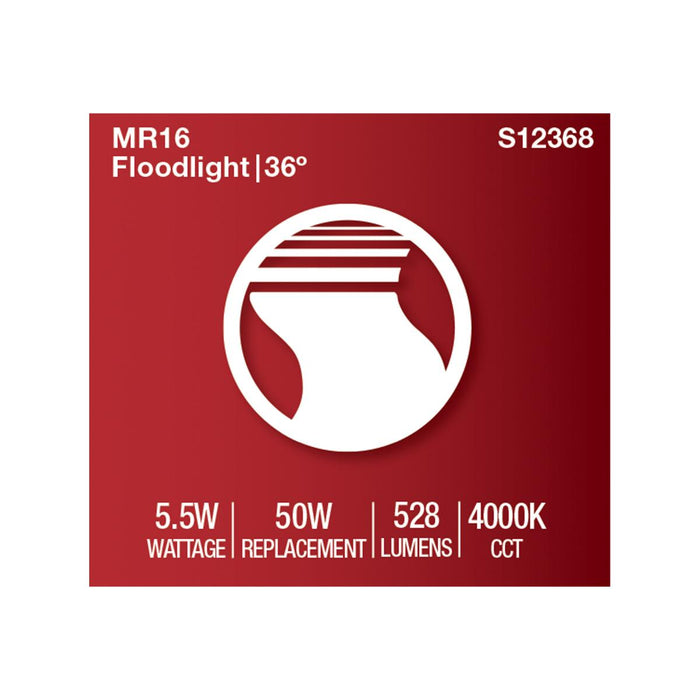 SATCO/NUVO 5.5W MR16 LED Floodlight 4000K GU5.3 Base 90 CRI 500Lm 12V (S12368)