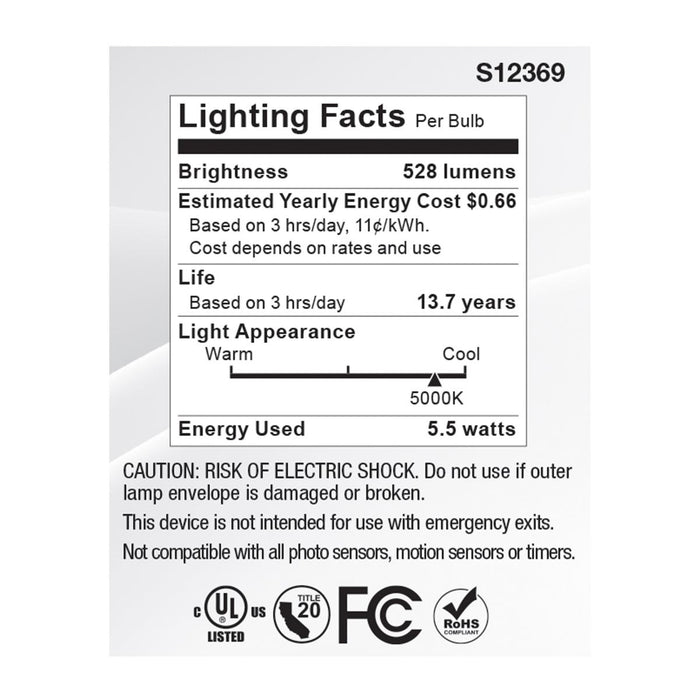 SATCO/NUVO 5.5W MR16 LED Floodlight 5000K GU5.3 Base 90 CRI 500Lm 12V (S12369)