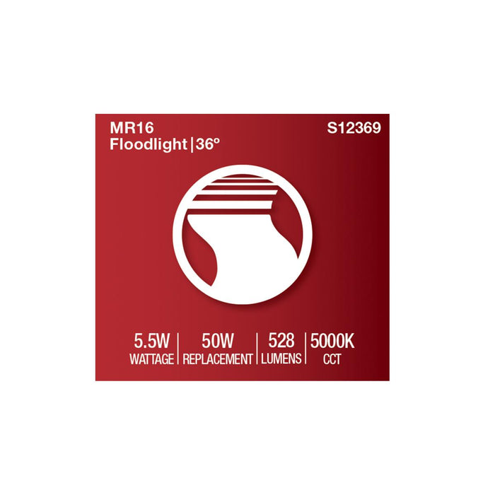 SATCO/NUVO 5.5W MR16 LED Floodlight 5000K GU5.3 Base 90 CRI 500Lm 12V (S12369)