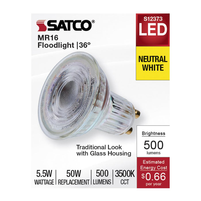 SATCO/NUVO 5.5W MR16 LED Floodlight 3500K GU10 Base 90 CRI 500Lm 120V (S12373)