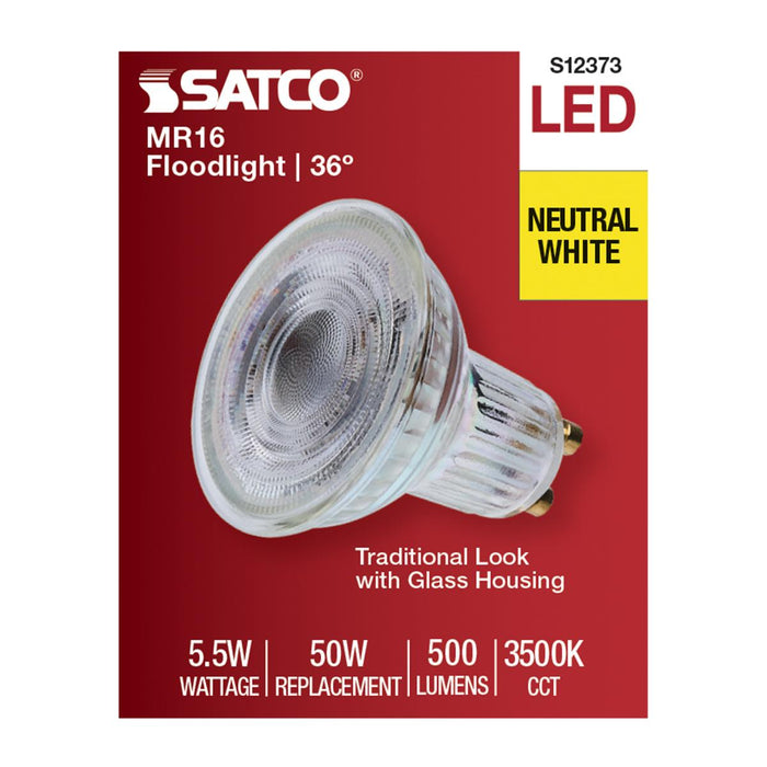SATCO/NUVO 5.5W MR16 LED Floodlight 3500K GU10 Base 90 CRI 500Lm 120V (S12373)