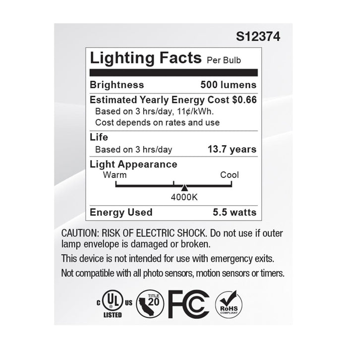 SATCO/NUVO 5.5W MR16 LED Floodlight 4000K GU10 Base 90 CRI 500Lm 120V (S12374)