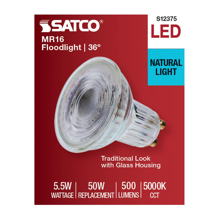 SATCO/NUVO 5.5W MR16 LED Floodlight 5000K GU10 Base 90 CRI 500Lm 120V (S12375)