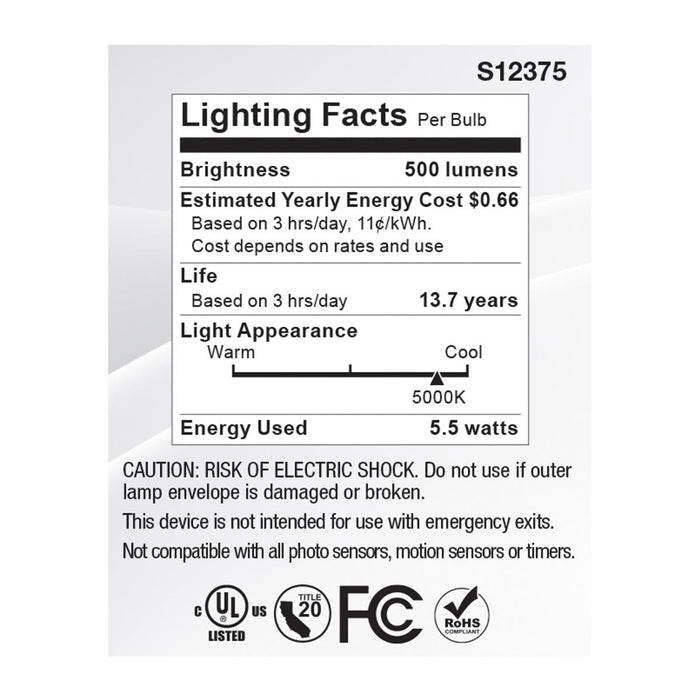 SATCO/NUVO 5.5W MR16 LED Floodlight 5000K GU10 Base 90 CRI 500Lm 120V (S12375)