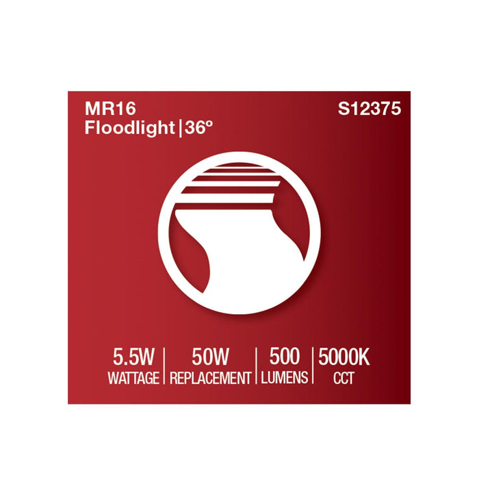 SATCO/NUVO 5.5W MR16 LED Floodlight 5000K GU10 Base 90 CRI 500Lm 120V (S12375)