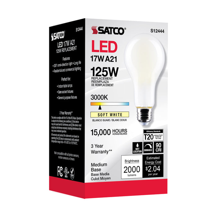 SATCO/NUVO 17W A21 LED Frost Finish Medium Base 3000K 120V (S12444)