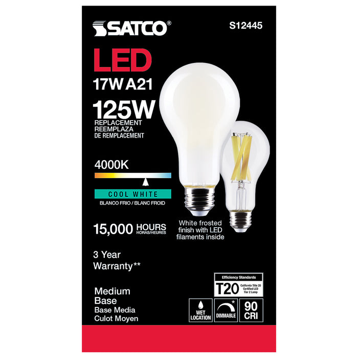 SATCO/NUVO 17W A21 LED Frost Finish Medium Base 4000K 120V (S12445)