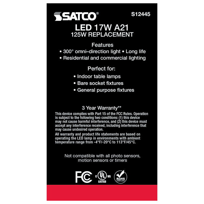 SATCO/NUVO 17W A21 LED Frost Finish Medium Base 4000K 120V (S12445)