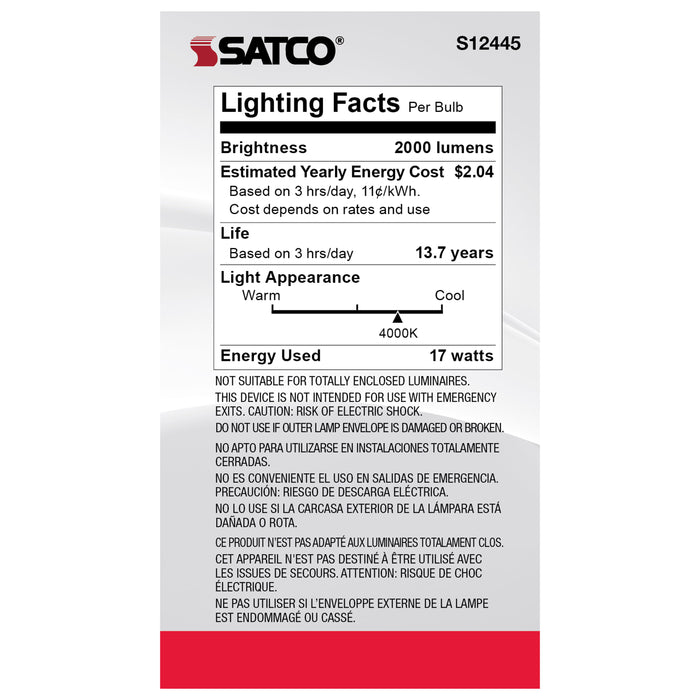 SATCO/NUVO 17W A21 LED Frost Finish Medium Base 4000K 120V (S12445)