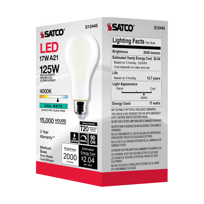 SATCO/NUVO 17W A21 LED Frost Finish Medium Base 4000K 120V (S12445)