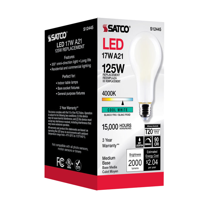 SATCO/NUVO 17W A21 LED Frost Finish Medium Base 4000K 120V (S12445)